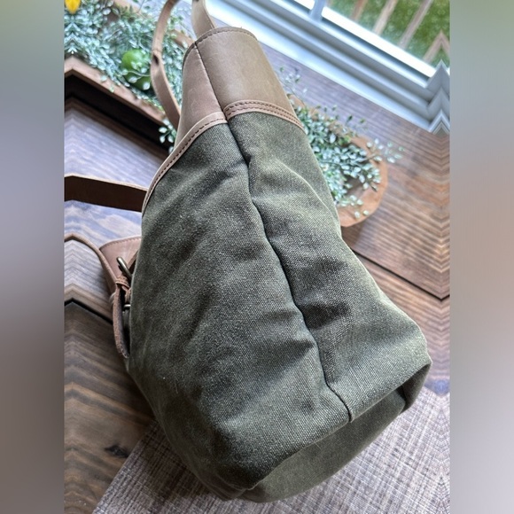 LL Bean Canvas Leather Boat Bucket Travel Shoulder Bag Satchel Khaki - Picture 8 of 16